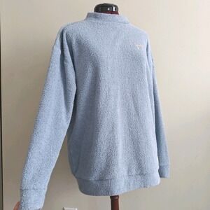 VS Victorias Secret PINK Women's Sweater Blue‎ Terry Cloth Mock Neck Logo Small